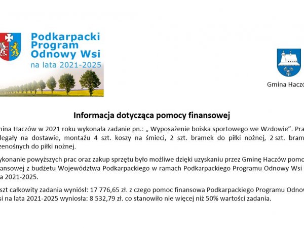 Informacja o projekcie z udziałem środków UE - Boisko we Wzdowie