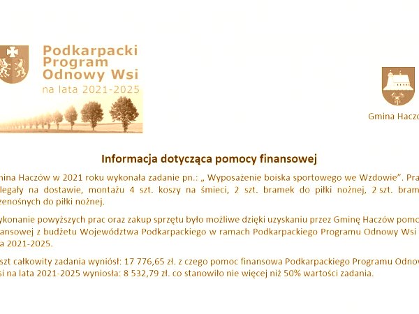 Informacja o projekcie z udziałem środków UE - Boisko we Wzdowie