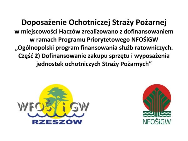 Informacja o projekcie z udziałem środków UE - Doposażenie OSP Haczów