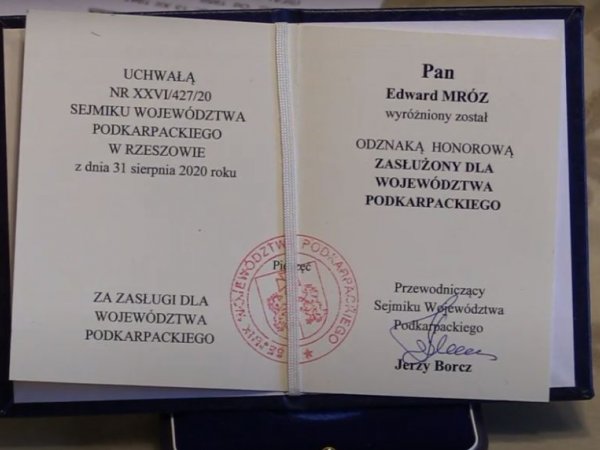 "Zasłużony dla Województwa Podkarpackiego" - Edward Mróz