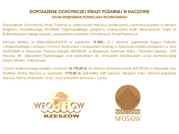 Informacja o projekcie z udziałem środków UE - OSP w Haczowie