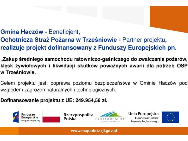 Informacja o projekcie z udziałem środków UE - OSP w Trześniowie