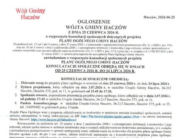 Konsultacje społeczne Planu Ogólnego Gminy Haczów