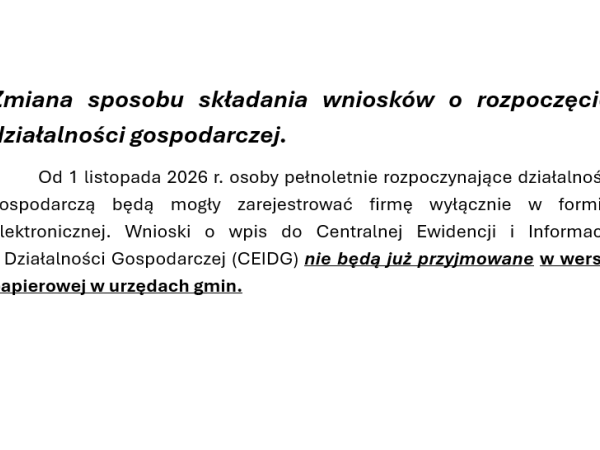 Informacja dla osób rozpoczynających działalność gospodarczą