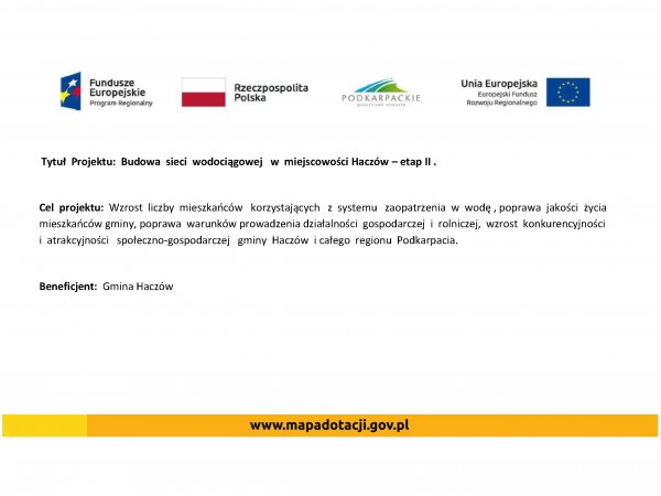 Informacja o projekcie z udziałem środków UE - Wodociąg - etap II