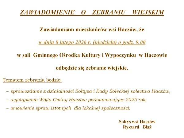 Zebranie Wiejskie w Haczowie 8 lutego 2026 r.