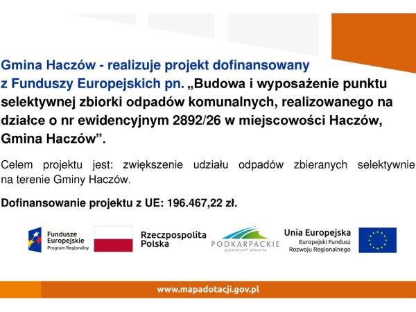 Informacja o projekcie z udziałem środków UE - PSZOK