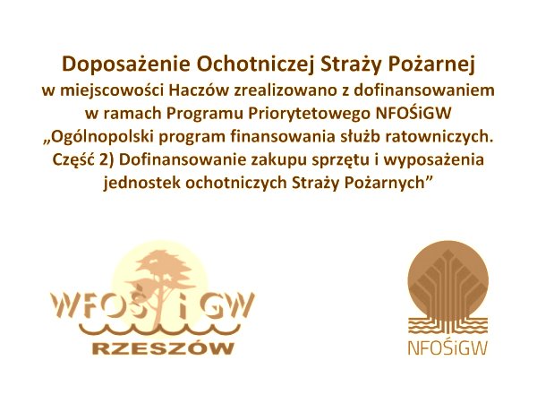 Informacja o projekcie z udziałem środków UE - Doposażenie OSP Haczów