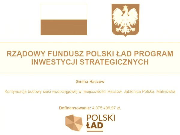 Kontynuacja budowy wodociągu - Haczów, Jabłonica Pol., Malinówka