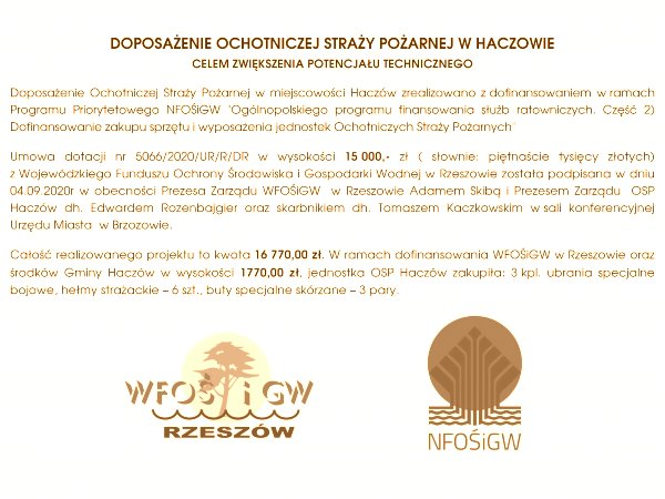 Informacja o projekcie z udziałem środków UE - OSP w Haczowie