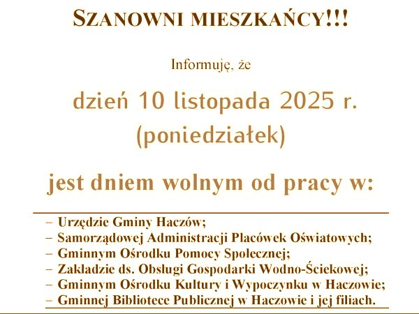 10 listopada - urząd nieczynny
