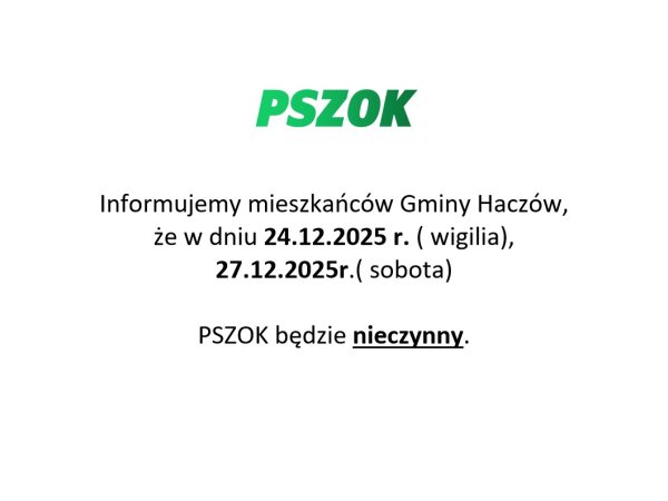 PSZOK - nieczynne w święta