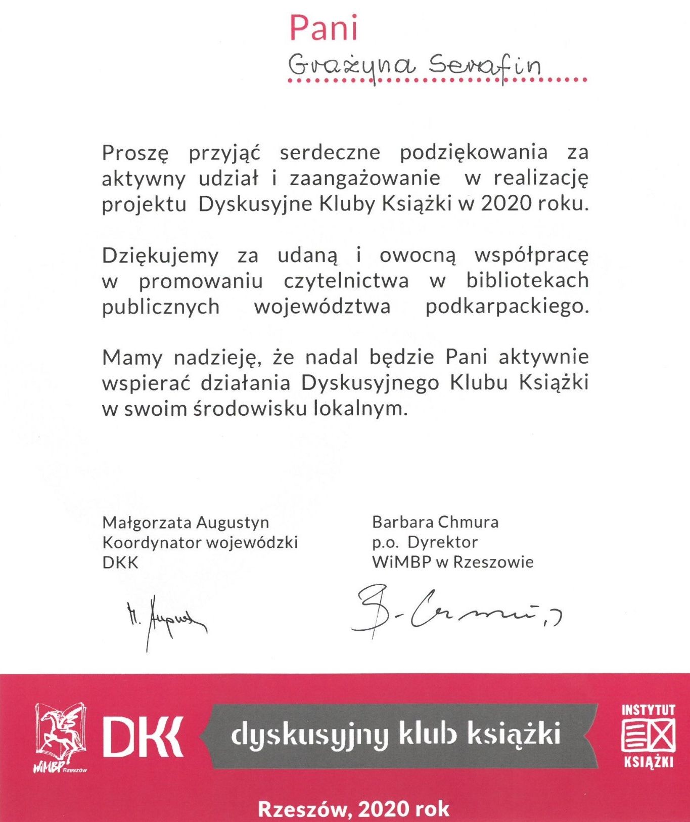 list z podziękowaniem